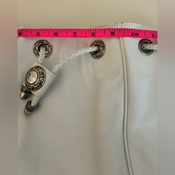 Vintage Fossil White Leather Bucket Purse w/Braided Drawstring & Silver Accents - Picture 16 of 16